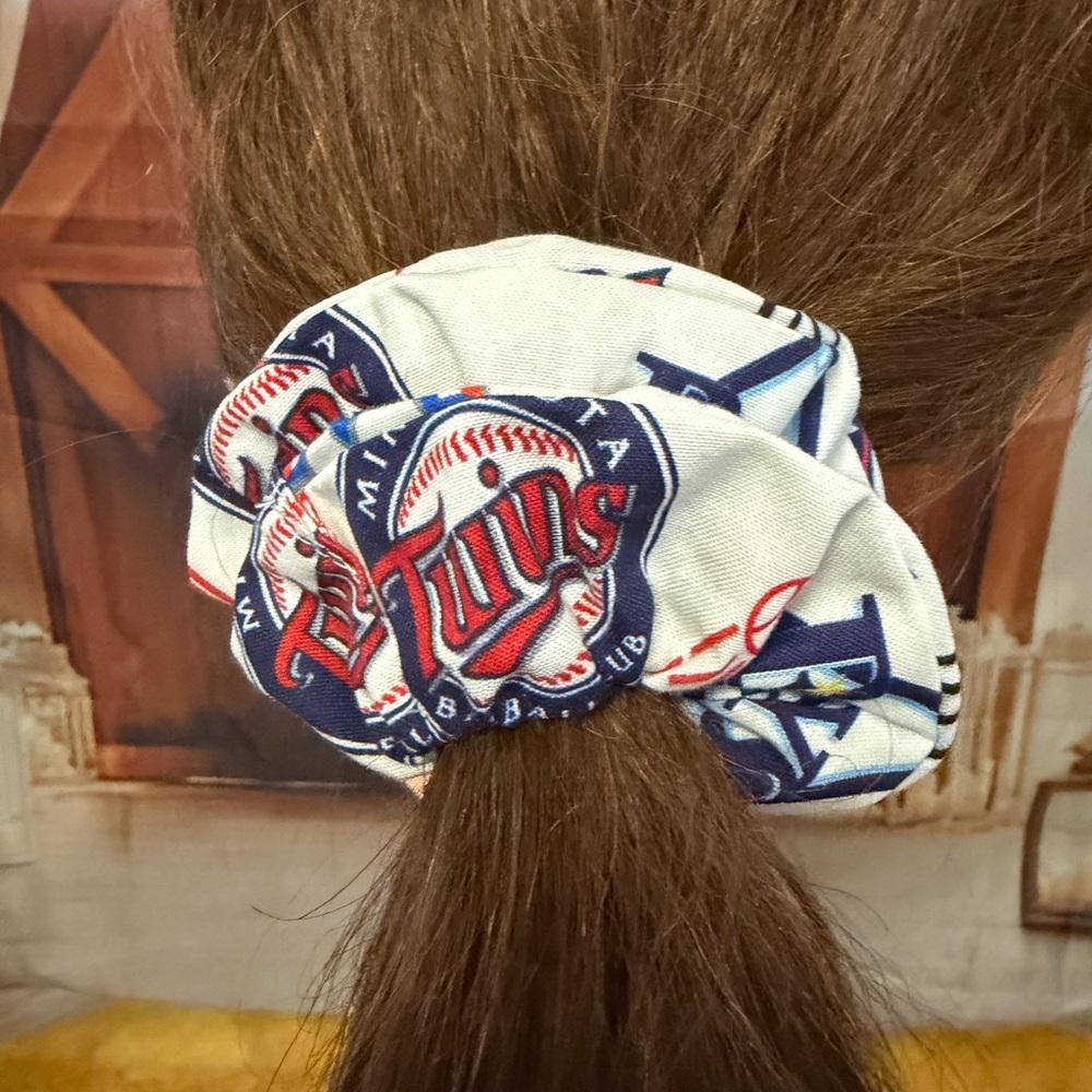 Handmade White & Blue Logo Scrunchie - Picture 2 of 4